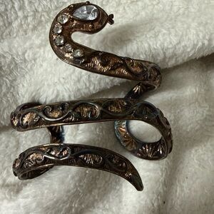 Rachel Zoe Spiral Serpent Cuff Bracelet with Clear Rhinestones - Bronze Tone